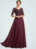 Kristina Empire V-neck Floor-Length Chiffon Mother of the Bride Dress With Beading STI126P0014906