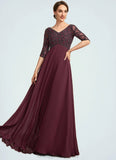 Kristina Empire V-neck Floor-Length Chiffon Mother of the Bride Dress With Beading STI126P0014906