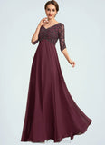 Kristina Empire V-neck Floor-Length Chiffon Mother of the Bride Dress With Beading STI126P0014906