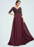 Kristina Empire V-neck Floor-Length Chiffon Mother of the Bride Dress With Beading STI126P0014906