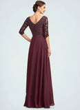 Kristina Empire V-neck Floor-Length Chiffon Mother of the Bride Dress With Beading STI126P0014906