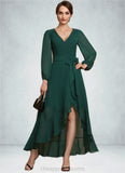 Eliza A-Line V-neck Asymmetrical Chiffon Mother of the Bride Dress With Bow(s) Cascading Ruffles STI126P0014909