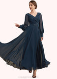 Lara A-Line V-neck Ankle-Length Chiffon Mother of the Bride Dress With Ruffle Beading Appliques Lace Sequins STI126P0014915