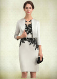 Rhoda Sheath/Column Scoop Neck Knee-Length Satin Lace Mother of the Bride Dress With Beading Sequins STI126P0014916