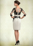 Rhoda Sheath/Column Scoop Neck Knee-Length Satin Lace Mother of the Bride Dress With Beading Sequins STI126P0014916