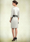 Rhoda Sheath/Column Scoop Neck Knee-Length Satin Lace Mother of the Bride Dress With Beading Sequins STI126P0014916