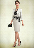 Rhoda Sheath/Column Scoop Neck Knee-Length Satin Lace Mother of the Bride Dress With Beading Sequins STI126P0014916