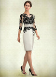 Rhoda Sheath/Column Scoop Neck Knee-Length Satin Lace Mother of the Bride Dress With Beading Sequins STI126P0014916