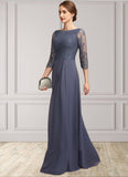 Keira A-Line Scoop Neck Floor-Length Chiffon Lace Mother of the Bride Dress With Ruffle STI126P0014917