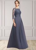 Keira A-Line Scoop Neck Floor-Length Chiffon Lace Mother of the Bride Dress With Ruffle STI126P0014917