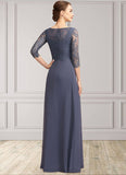 Keira A-Line Scoop Neck Floor-Length Chiffon Lace Mother of the Bride Dress With Ruffle STI126P0014917