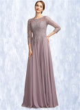 Evie A-Line Scoop Neck Floor-Length Chiffon Lace Mother of the Bride Dress With Sequins STI126P0014918