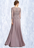 Evie A-Line Scoop Neck Floor-Length Chiffon Lace Mother of the Bride Dress With Sequins STI126P0014918