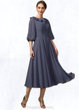 Nora A-Line Scoop Neck Tea-Length Chiffon Mother of the Bride Dress With Cascading Ruffles STI126P0014920