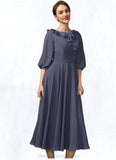 Nora A-Line Scoop Neck Tea-Length Chiffon Mother of the Bride Dress With Cascading Ruffles STI126P0014920