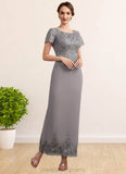 Amelie Sheath/Column Scoop Neck Ankle-Length Chiffon Lace Mother of the Bride Dress With Sequins STI126P0014922