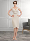 Angeline Sheath/Column V-neck Knee-Length Chiffon Lace Mother of the Bride Dress With Bow(s) STI126P0014924