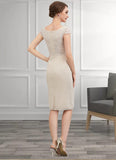 Angeline Sheath/Column V-neck Knee-Length Chiffon Lace Mother of the Bride Dress With Bow(s) STI126P0014924