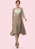 Zoey Sheath/Column Scoop Neck Knee-Length Chiffon Lace Mother of the Bride Dress STI126P0014927