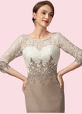 Zoey Sheath/Column Scoop Neck Knee-Length Chiffon Lace Mother of the Bride Dress STI126P0014927