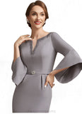 Sofia Sheath/Column V-neck Knee-Length Stretch Crepe Mother of the Bride Dress With Beading STI126P0014928