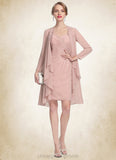 Meg Sheath/Column Sweetheart Knee-Length Chiffon Mother of the Bride Dress With Ruffle Lace STI126P0014929