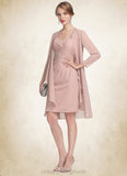 Meg Sheath/Column Sweetheart Knee-Length Chiffon Mother of the Bride Dress With Ruffle Lace STI126P0014929