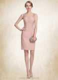 Meg Sheath/Column Sweetheart Knee-Length Chiffon Mother of the Bride Dress With Ruffle Lace STI126P0014929