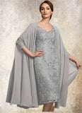 Sue Sheath/Column V-neck Knee-Length Lace Mother of the Bride Dress STI126P0014931