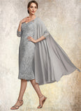 Sue Sheath/Column V-neck Knee-Length Lace Mother of the Bride Dress STI126P0014931