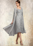 Sue Sheath/Column V-neck Knee-Length Lace Mother of the Bride Dress STI126P0014931