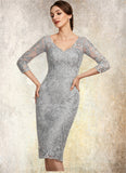 Sue Sheath/Column V-neck Knee-Length Lace Mother of the Bride Dress STI126P0014931