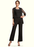 Henrietta Jumpsuit/Pantsuit Scoop Neck Ankle-Length Chiffon Mother of the Bride Dress With Beading Sequins STI126P0014932