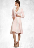 Everleigh Sheath/Column V-neck Knee-Length Stretch Crepe Mother of the Bride Dress STI126P0014933