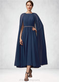 Bella A-Line Scoop Neck Tea-Length Chiffon Mother of the Bride Dress With Beading STI126P0014934