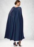 Bella A-Line Scoop Neck Tea-Length Chiffon Mother of the Bride Dress With Beading STI126P0014934