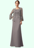 Azul Sheath/Column Square Neckline Floor-Length Chiffon Lace Mother of the Bride Dress STI126P0014936