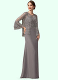 Azul Sheath/Column Square Neckline Floor-Length Chiffon Lace Mother of the Bride Dress STI126P0014936