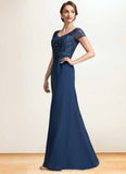 Hazel A-Line V-neck Floor-Length Chiffon Lace Mother of the Bride Dress With Sequins STI126P0014938