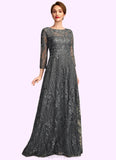 Charlie A-Line Scoop Neck Floor-Length Lace Mother of the Bride Dress With Sequins STI126P0014939