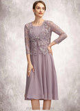 Norma A-Line Square Neckline Knee-Length Chiffon Mother of the Bride Dress STI126P0014940