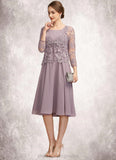 Norma A-Line Square Neckline Knee-Length Chiffon Mother of the Bride Dress STI126P0014940