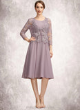 Norma A-Line Square Neckline Knee-Length Chiffon Mother of the Bride Dress STI126P0014940