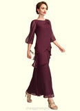 Whitney A-Line Scoop Neck Ankle-Length Chiffon Mother of the Bride Dress With Cascading Ruffles STI126P0014941