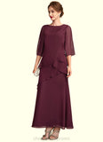 Whitney A-Line Scoop Neck Ankle-Length Chiffon Mother of the Bride Dress With Cascading Ruffles STI126P0014941