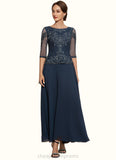 Malia A-Line Scoop Neck Ankle-Length Chiffon Lace Mother of the Bride Dress STI126P0014942