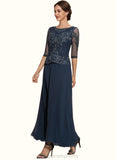 Malia A-Line Scoop Neck Ankle-Length Chiffon Lace Mother of the Bride Dress STI126P0014942