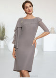 Juliet Sheath/Column Scoop Neck Knee-Length Chiffon Mother of the Bride Dress With Crystal Brooch Cascading Ruffles STI126P0014943