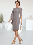 Juliet Sheath/Column Scoop Neck Knee-Length Chiffon Mother of the Bride Dress With Crystal Brooch Cascading Ruffles STI126P0014943