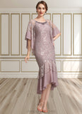 Arabella Trumpet/Mermaid Scoop Neck Asymmetrical Chiffon Lace Mother of the Bride Dress STI126P0014945